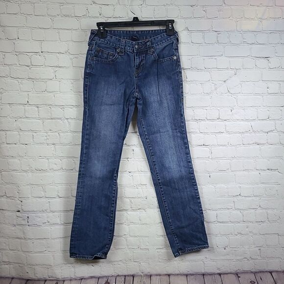 True Religion Boys 12 Jeans Geno Single End Straight Leg Blue Distressed Denim - Picture 3 of 9
